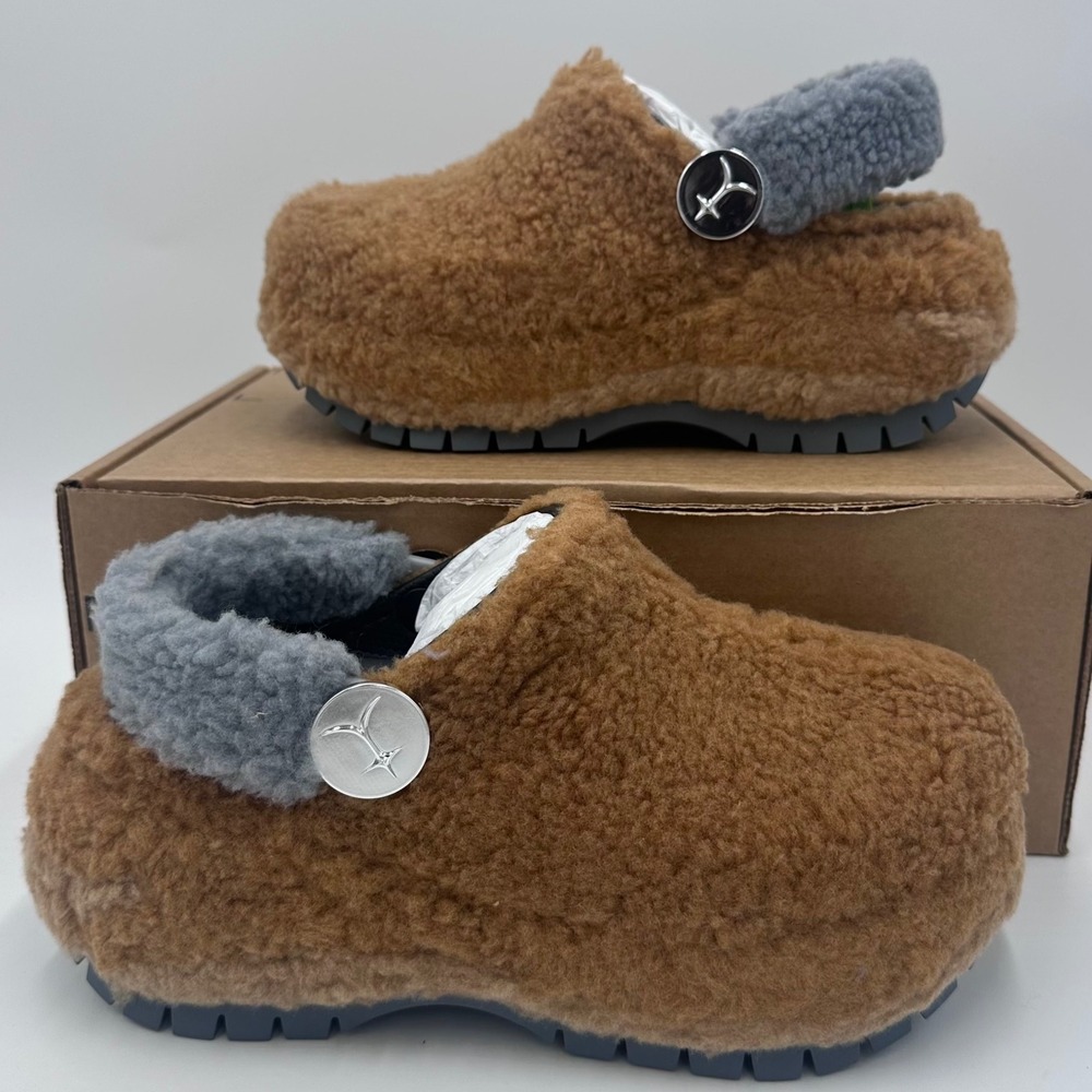 Crocs Mega Crush Clog Womens 8 Mens 6 Brown Faux Shearling Platform Shoes NEW